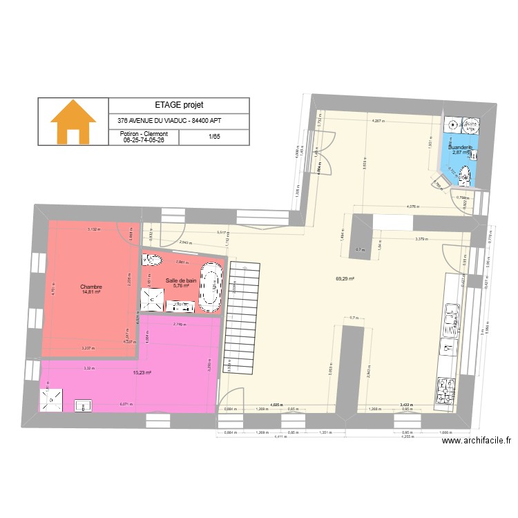 Etage sans mezzanine pour chauffage. Plan de 5 pièces et 108 m2
