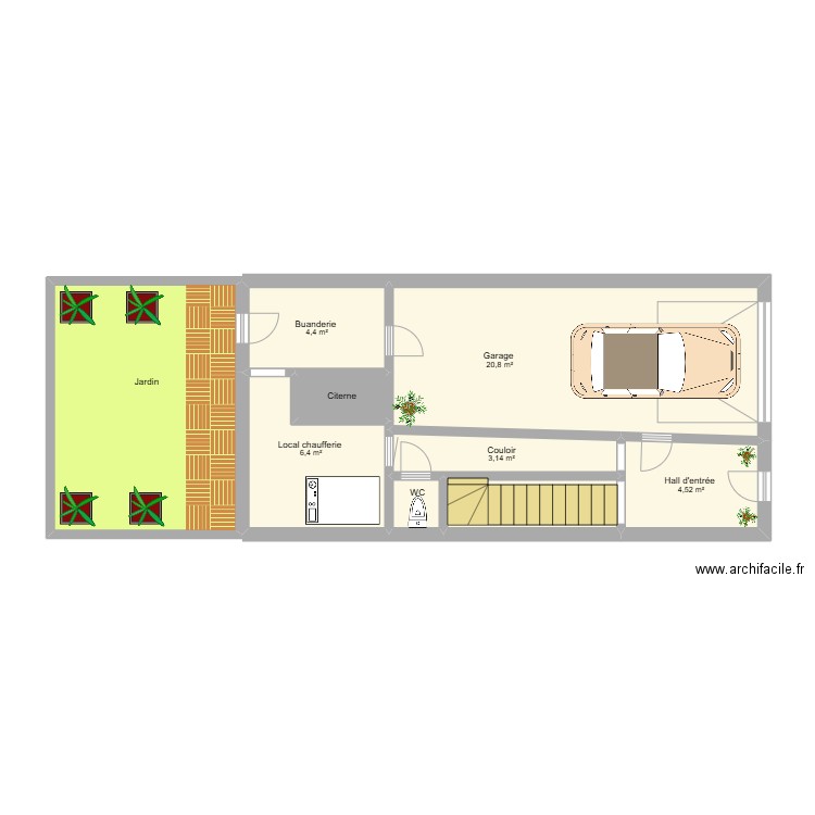 RDC Maflot. Plan de 9 pièces et 62 m2