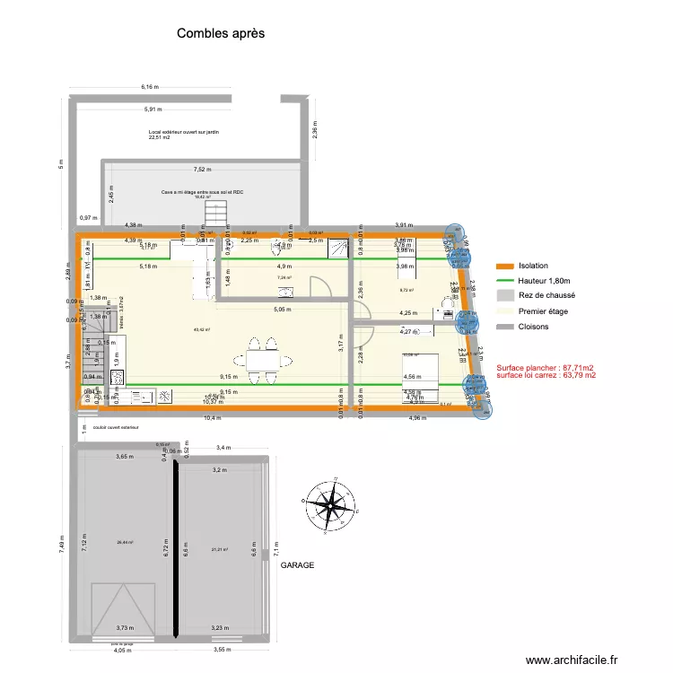 GISY COMBLES APRES. Plan de 20  et 157 m²
