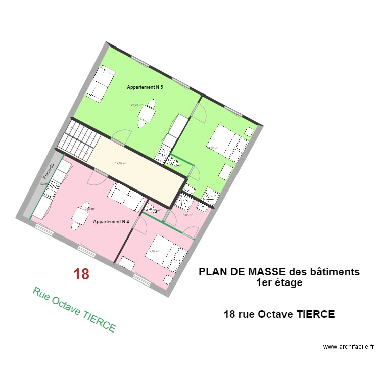 octave tierce PLAN DE MASSE des bâtiments 1er étage APRES DIVISION. Plan de 9 pièces et 88 m2