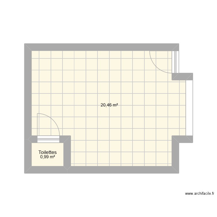 Petit local. Plan de 2 pièces et 21 m2