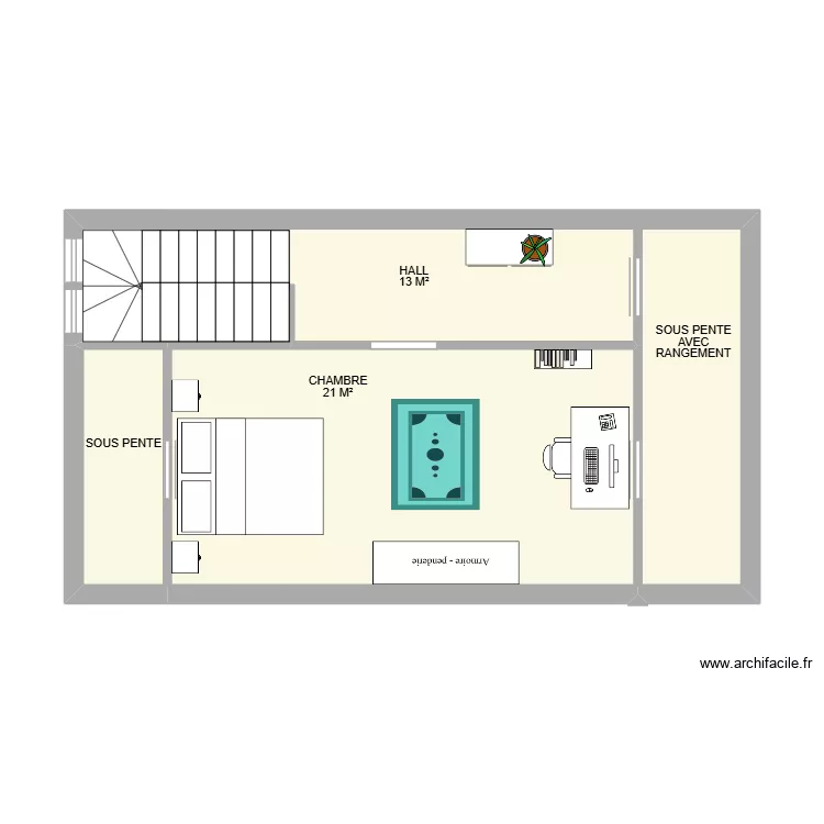 2&egrave;me ETAGE FLAWINE. Plan de 3  et 42 m²
