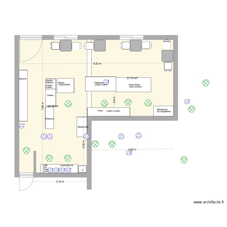 Patisserie. 4. Plan de 2 pièces et 53 m2