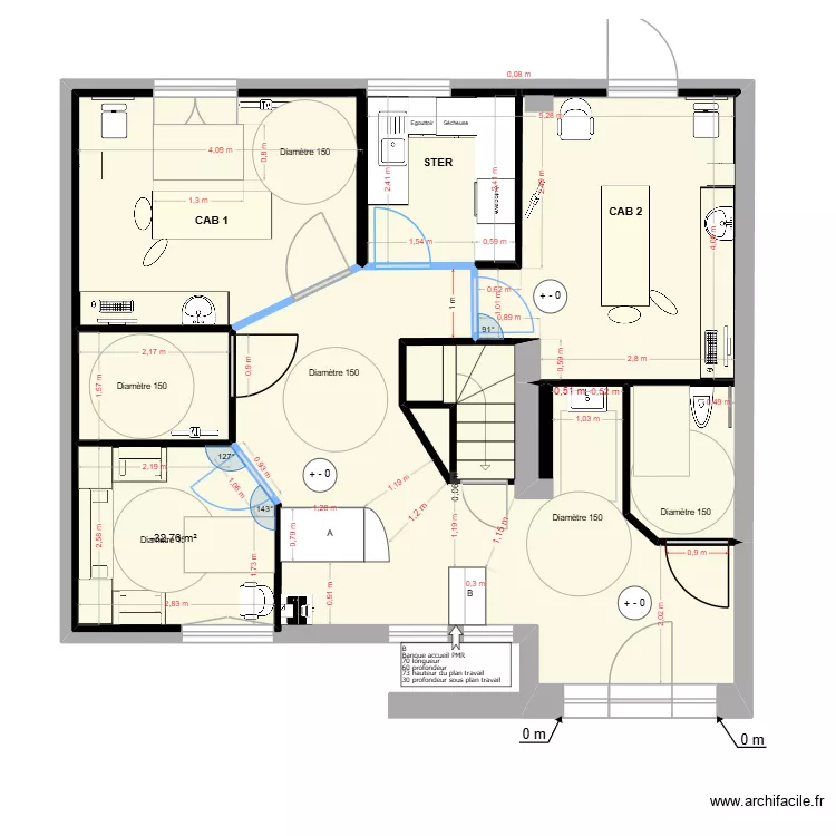 Leroux Sc&eacute;nario Futur lavabo s&eacute;par&eacute;. Plan de 3  et 29 m²