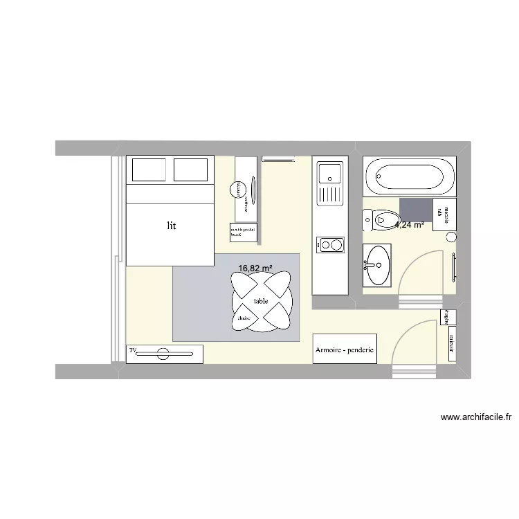 appartement. Plan de 2  et 21 m²