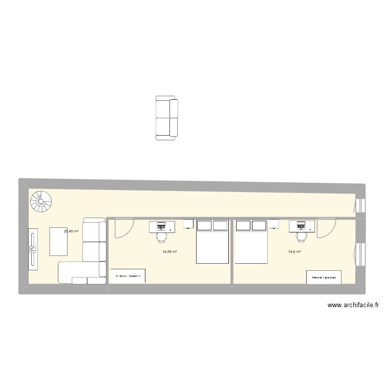 CEILLAC TOIT. Plan de 3 pièces et 55 m2