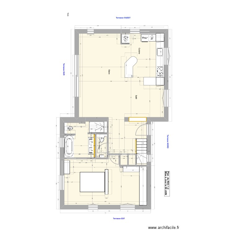 PLAN DU RDC 1.4 Chambre Parent. Plan de 6 pièces et 90 m2