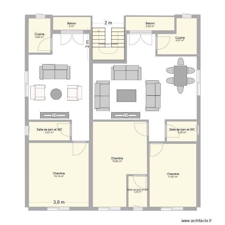 Proposition de plan. Plan de 10 pièces et 63 m2