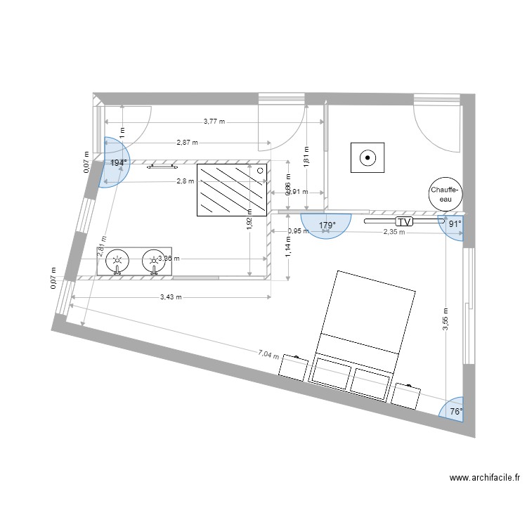 COURCELLE. Plan de 2 pièces et 29 m2