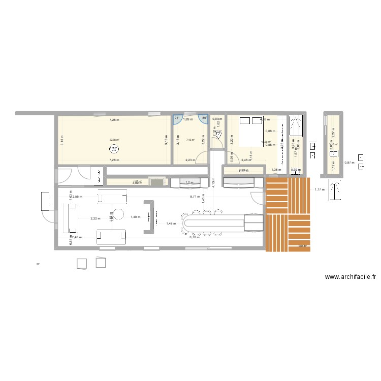maison avec terrasse face ch a c. Plan de 8 pièces et 55 m2