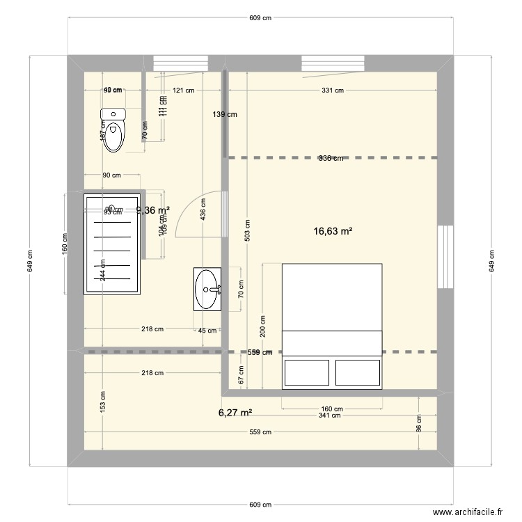 Jennings V1. Plan de 3 pièces et 32 m2