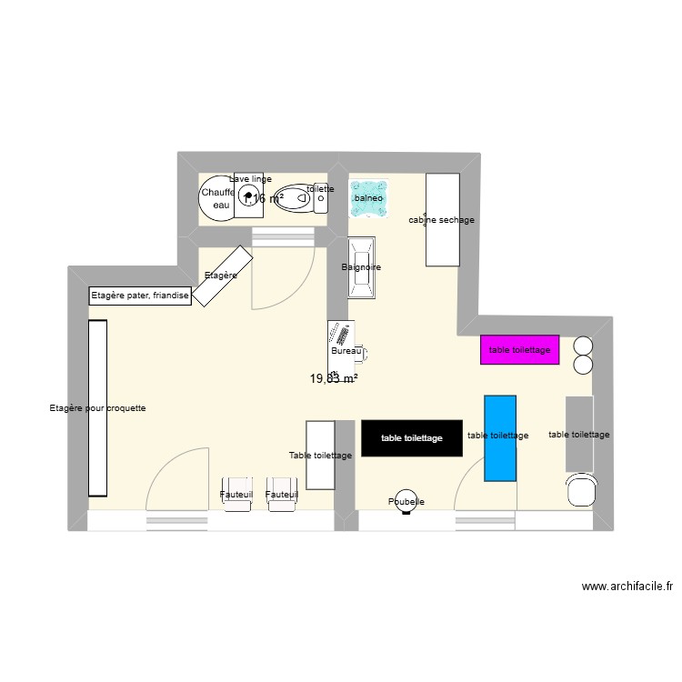 plan du salon. Plan de 2 pièces et 21 m2