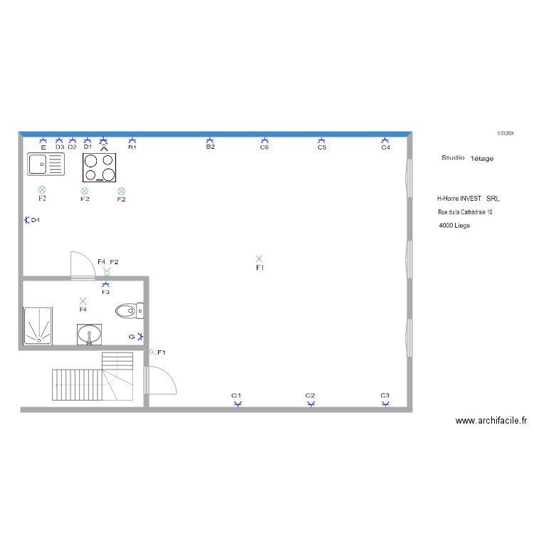 cathedrale 10 studio. Plan de 2 pièces et 229 m2