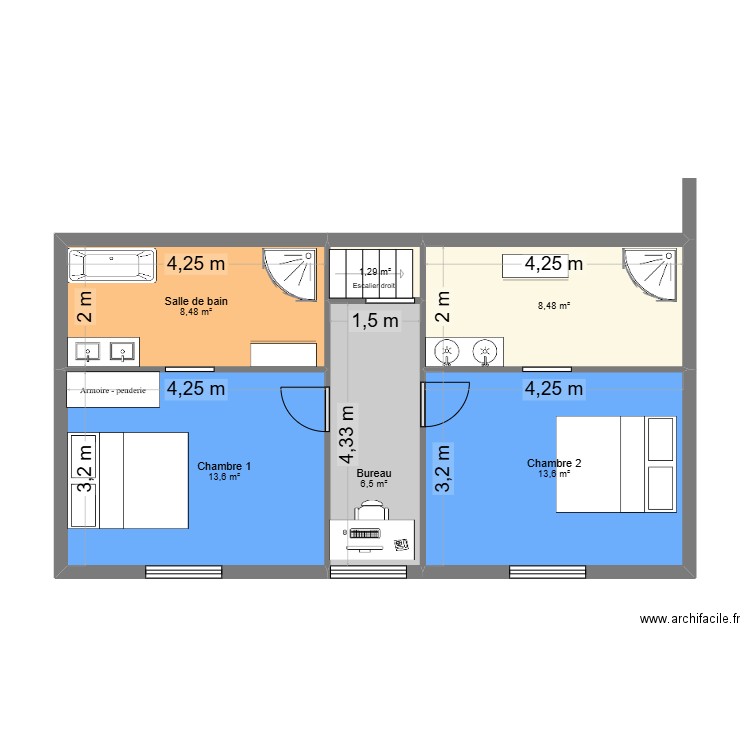 plan cyril 2. Plan de 6 pièces et 52 m2