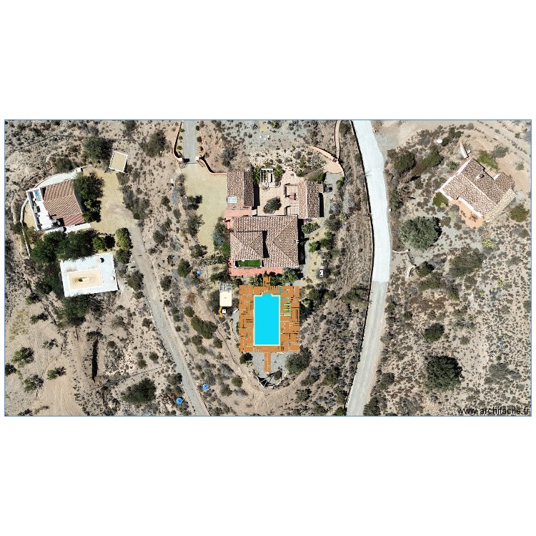 implantation piscine. Plan de 2 pièces et 9 m2