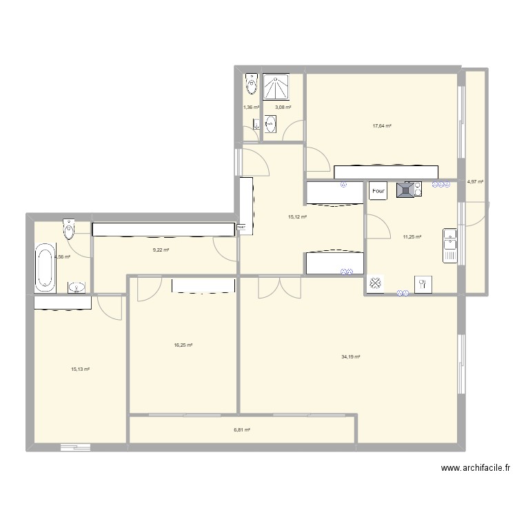 Appart. Plan de 12 pièces et 140 m2