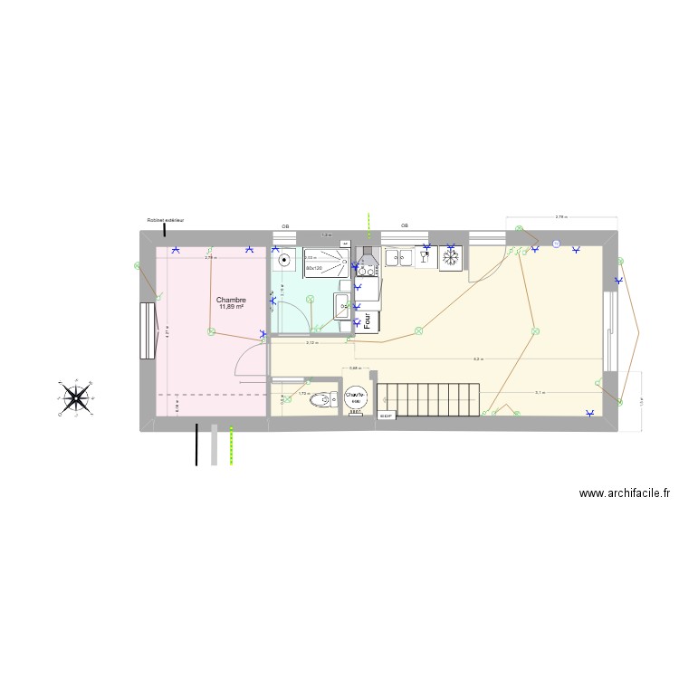 Plan ext Langeot 4. Plan de 3 pièces et 18 m2