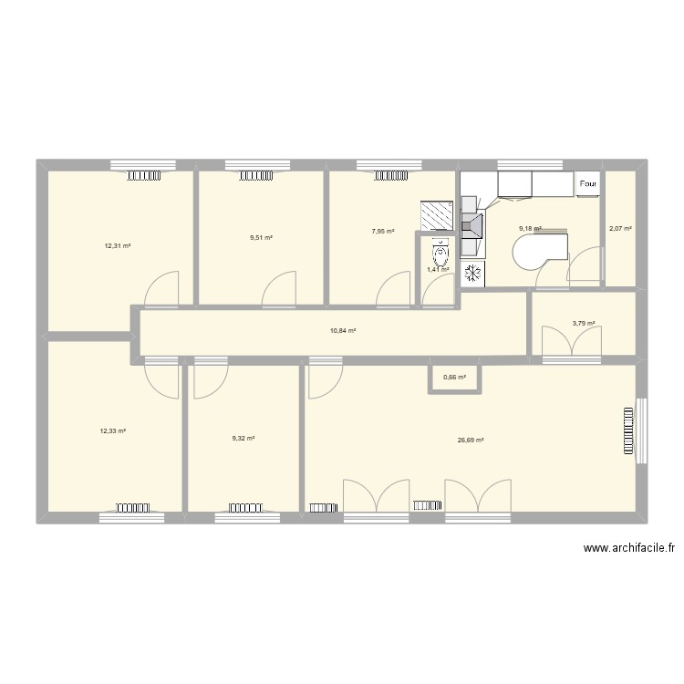 cuisine. Plan de 12 pièces et 106 m2