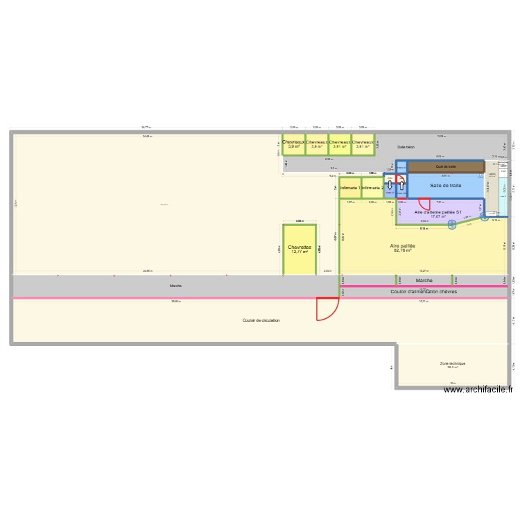 Bâtiment - Chèvrerie de deux'main. Plan de 26 pièces et 874 m2