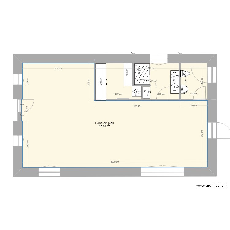 Fond de plan  10.30 x 5.80. Plan de 9 pièces et 149 m2