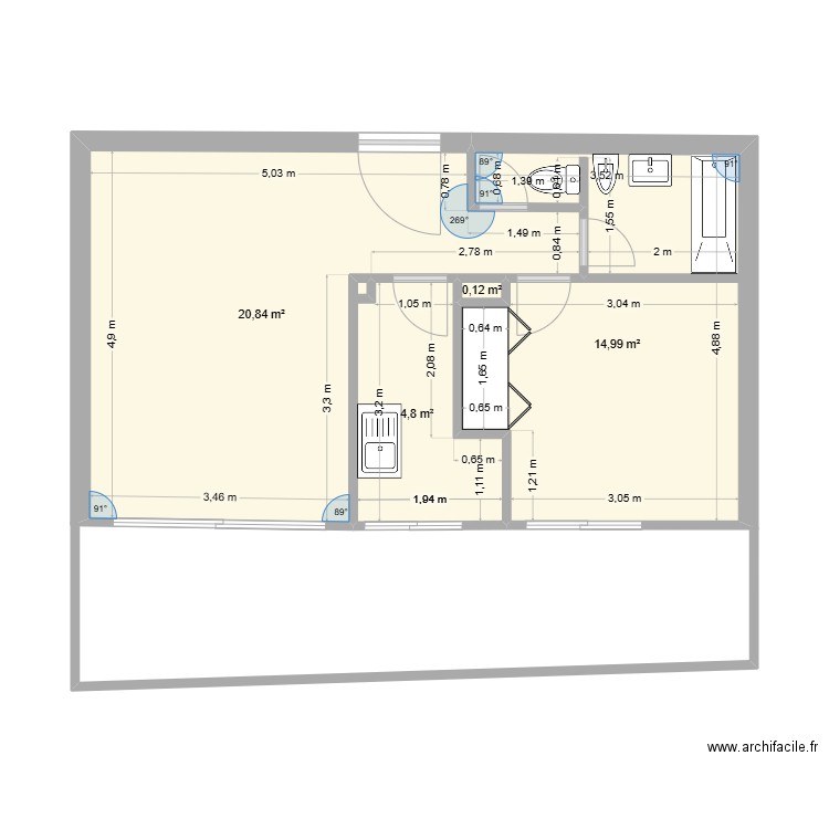 plan appartement Cannes 2. Plan de 4 pièces et 41 m2