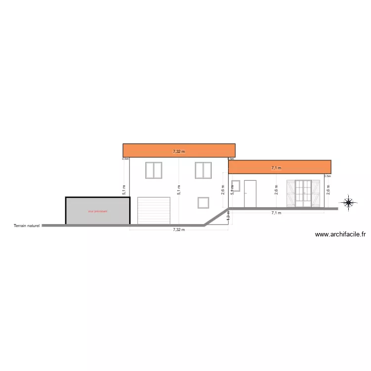 facade maison coté sud avant travaux. Plan de facade maison coté sud avant travaux. Plan de