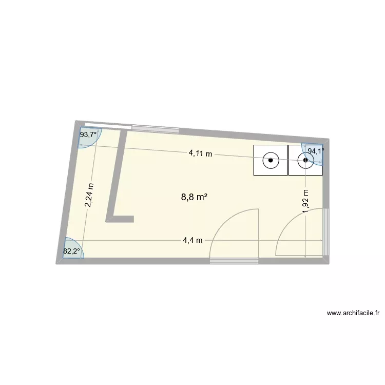 RDC. Plan de 1 Pièce et 9 m² RDC. Plan de 1 Pièce et 9 m²