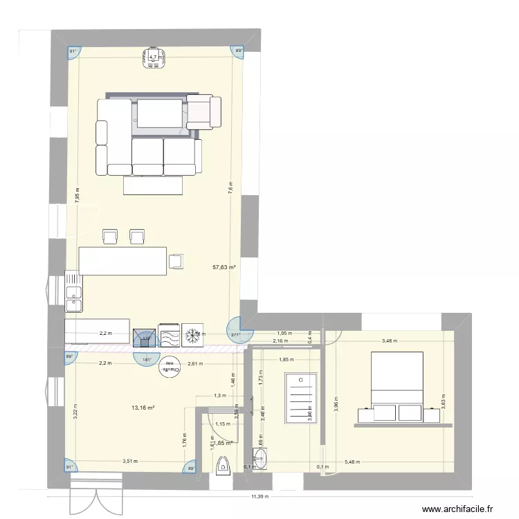 plan maison Ker Marso. Plan de 3  et 73 m²