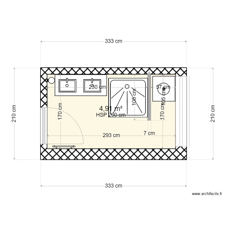 sdb2. Plan de 1 pièce et 5 m2