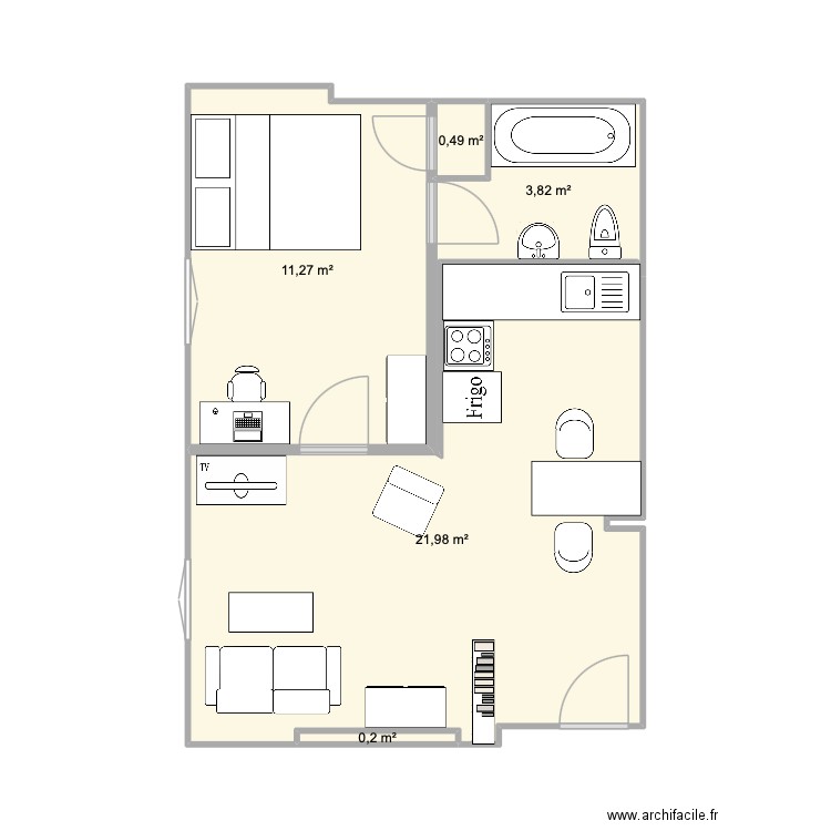 le vrai condo. Plan de 5 pièces et 38 m2