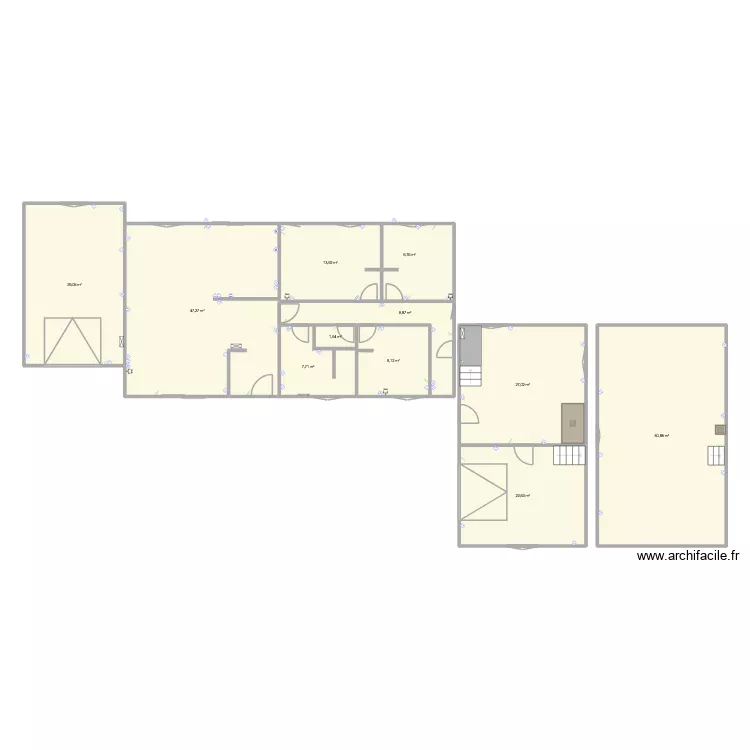 dimmension r&eacute;elle vide. Plan de 11  et 229 m²