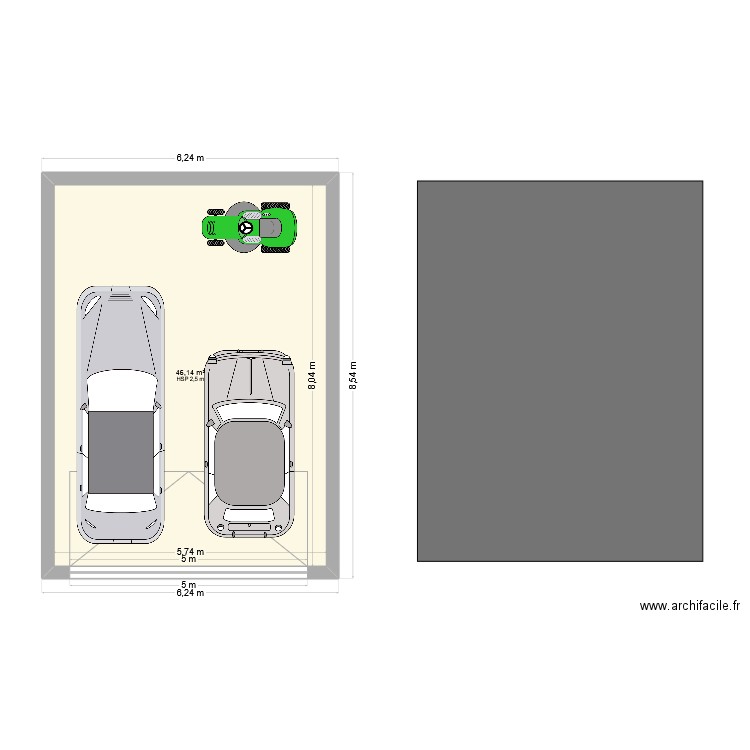 plan garage toit 1 pente de face. Plan de 1 pièce et 46 m2
