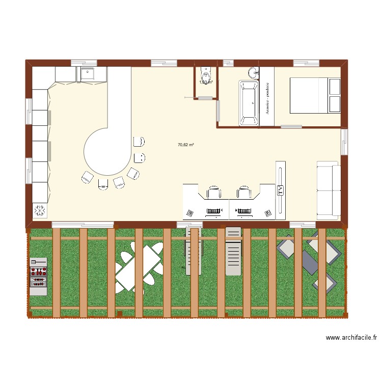 projet chalet. Plan de 2 pièces et 72 m2