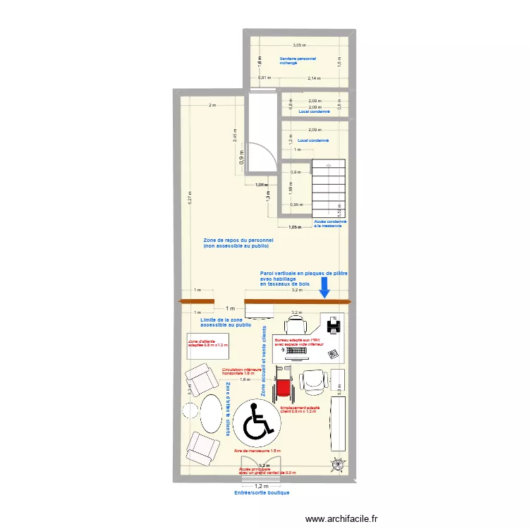Plan accessibilit&eacute; AOV. Plan de 3  et 62 m²