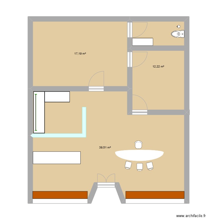 iji. Plan de 3 pièces et 69 m2