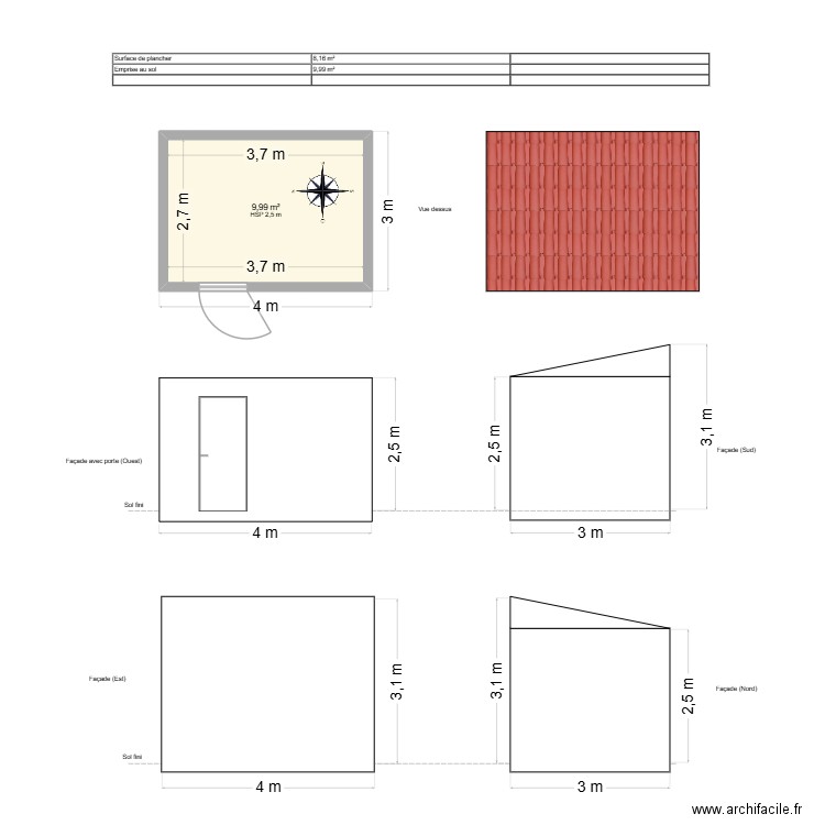 plan abri. Plan de 1 pièce et 10 m2