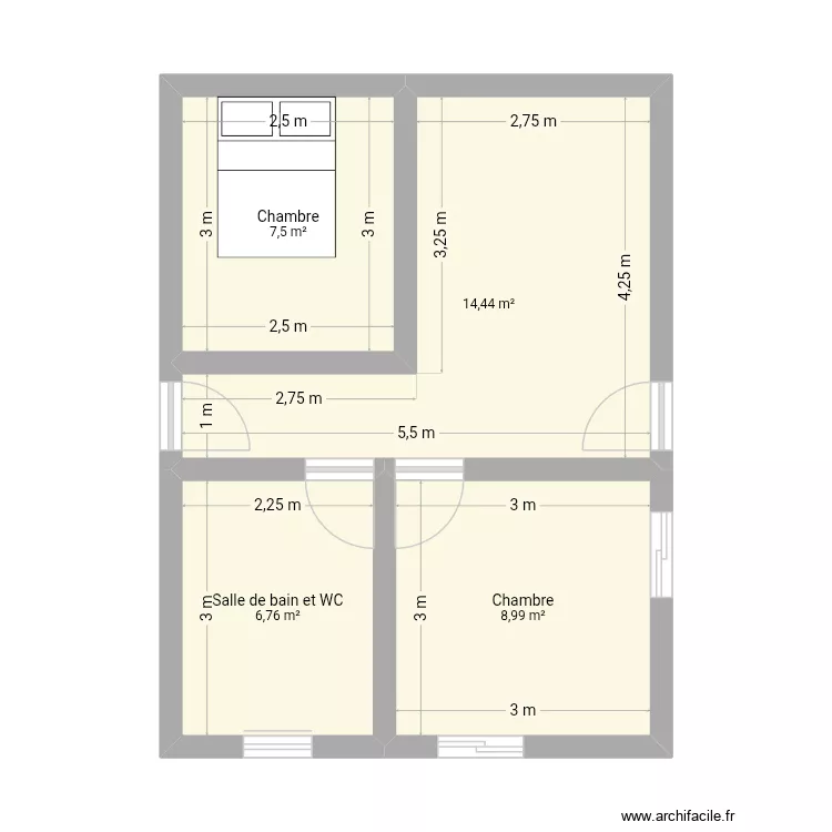 Maison 2 chambre - 48m2. Plan de 4  et 38 m²