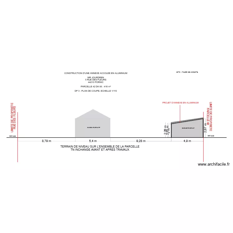 DP 3 JOURDREN AUVENT ALU. Plan de 