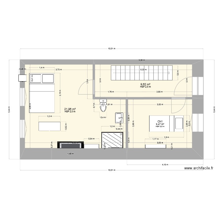 Couflens1. Plan de 3 pièces et 41 m2