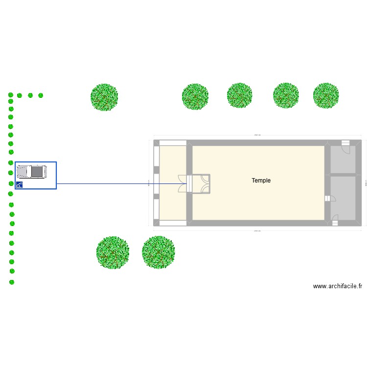 Temple. Plan de 5 pièces et 202 m2