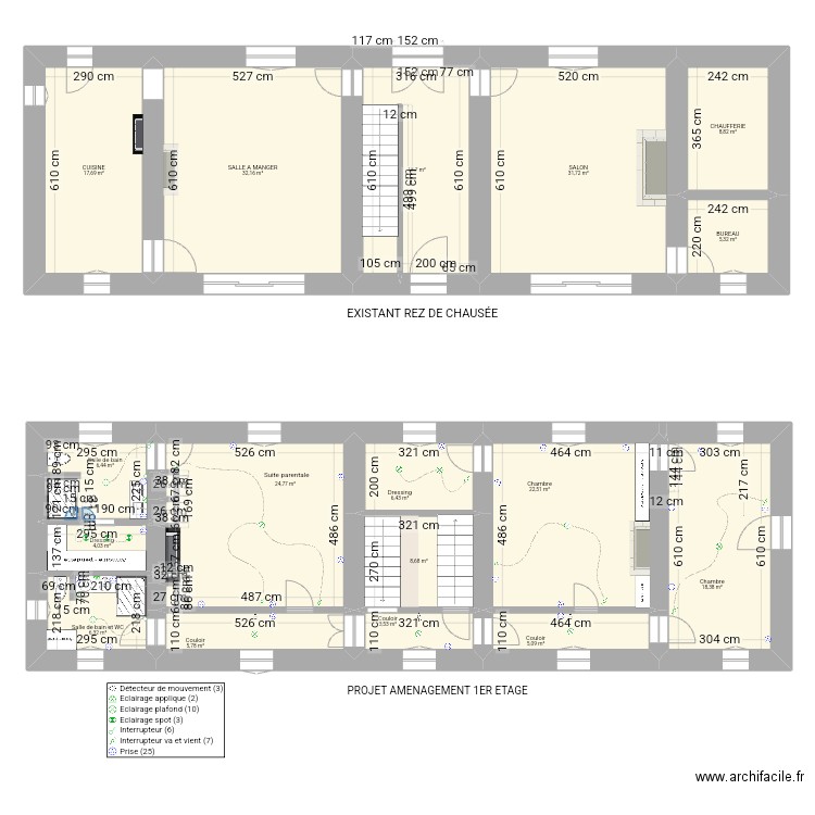 PRESBYTERE 1er etage Projet travaux. Plan de 19 pièces et 227 m2