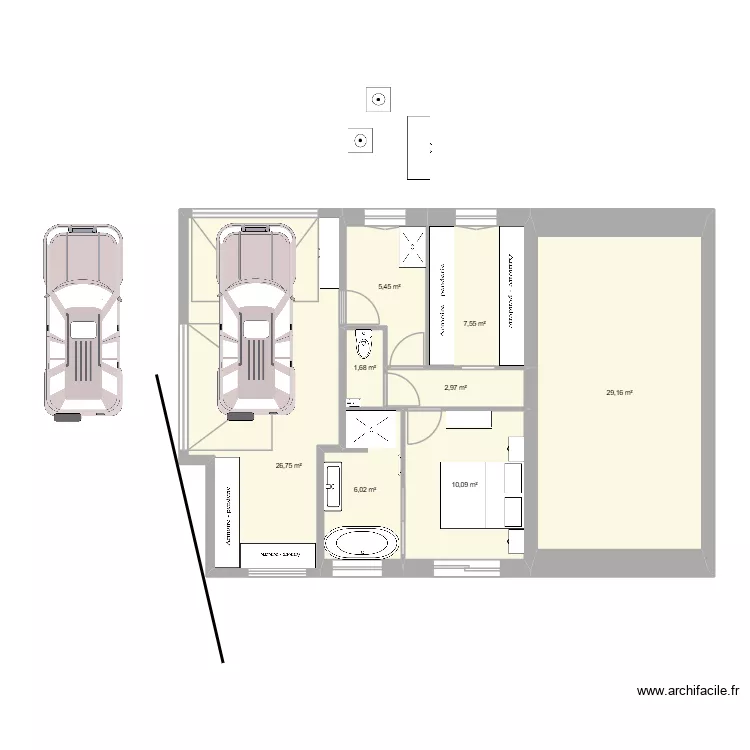 Id&eacute;e extension 2. Plan de 8  et 90 m²