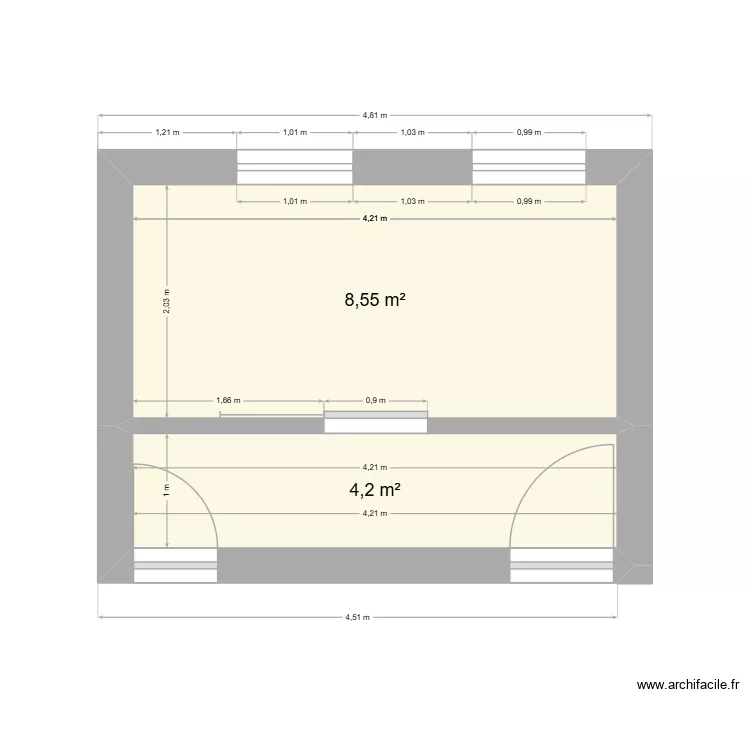 S.D.B. Olivia. Plan de 2  et 13 m²
