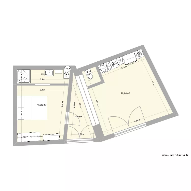 Appartement RDC nouvelles mesures. Plan de 3 pièces et 41 m² Appartement RDC nouvelles mesures. Plan de 3 pièces et 41 m²
