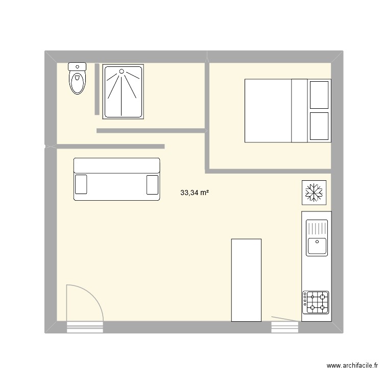 kerizout 3. Plan de 1 pièce et 33 m2