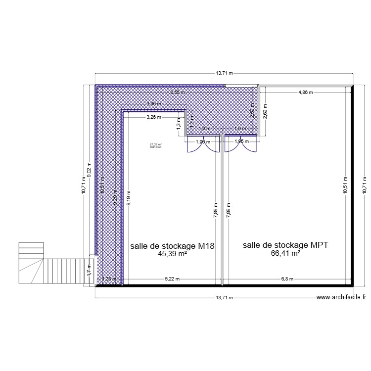 SALLE MP18 MPT. Plan de 3 pièces et 139 m2