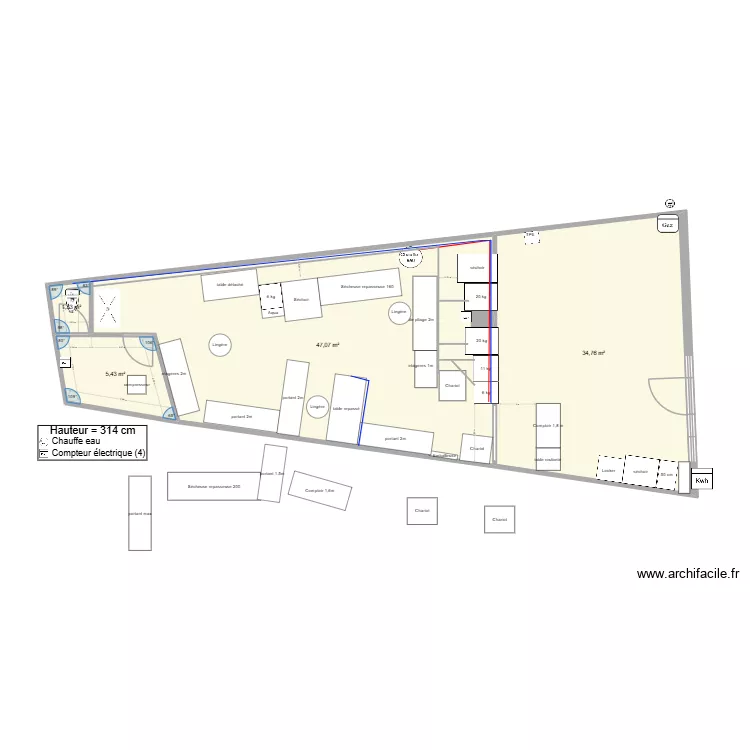 laverie merignac pressing mateo rajout sechoir. Plan de 4  et 89 m²