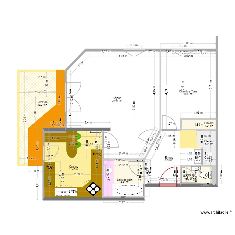 Mt 2 étage 3. Plan de 10 pièces et 74 m2