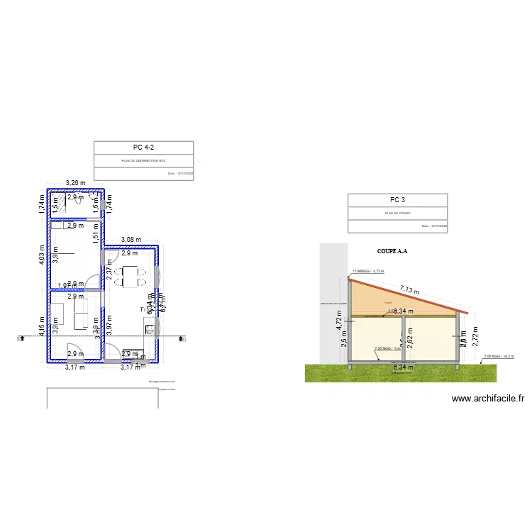 Plan de distribution 42bis. Plan de 5  et 93 m²