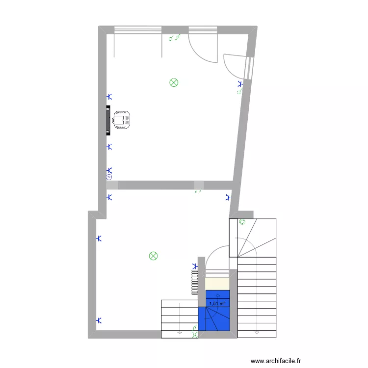 Maison Rez de chaussee. Plan de 1  et 2 m²